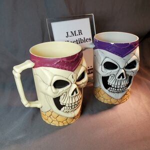 Two (2) Vintage Skull Mug Stein Tankards Halloween by Easter Unlimited